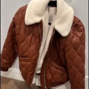 Brown Quilted Jacket with White Collar